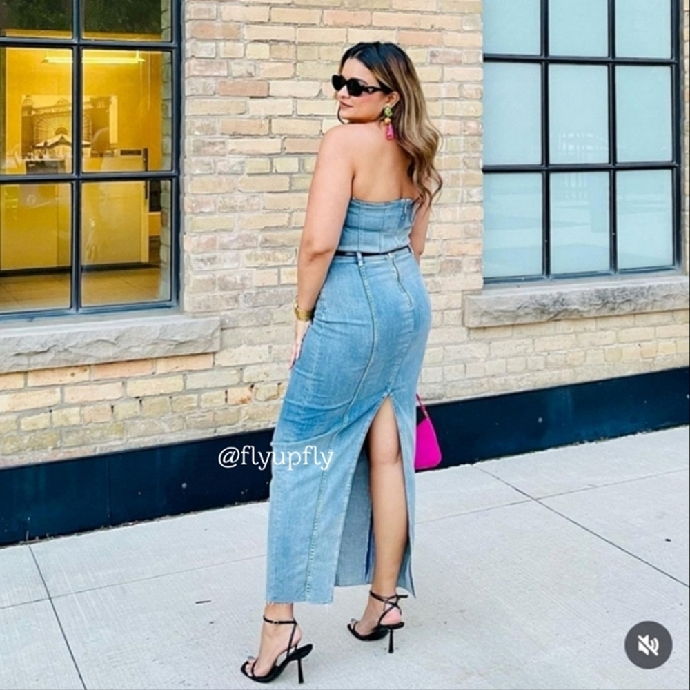 Zara Blue Denim Straight Midi Skirt - Picture 9 of 13